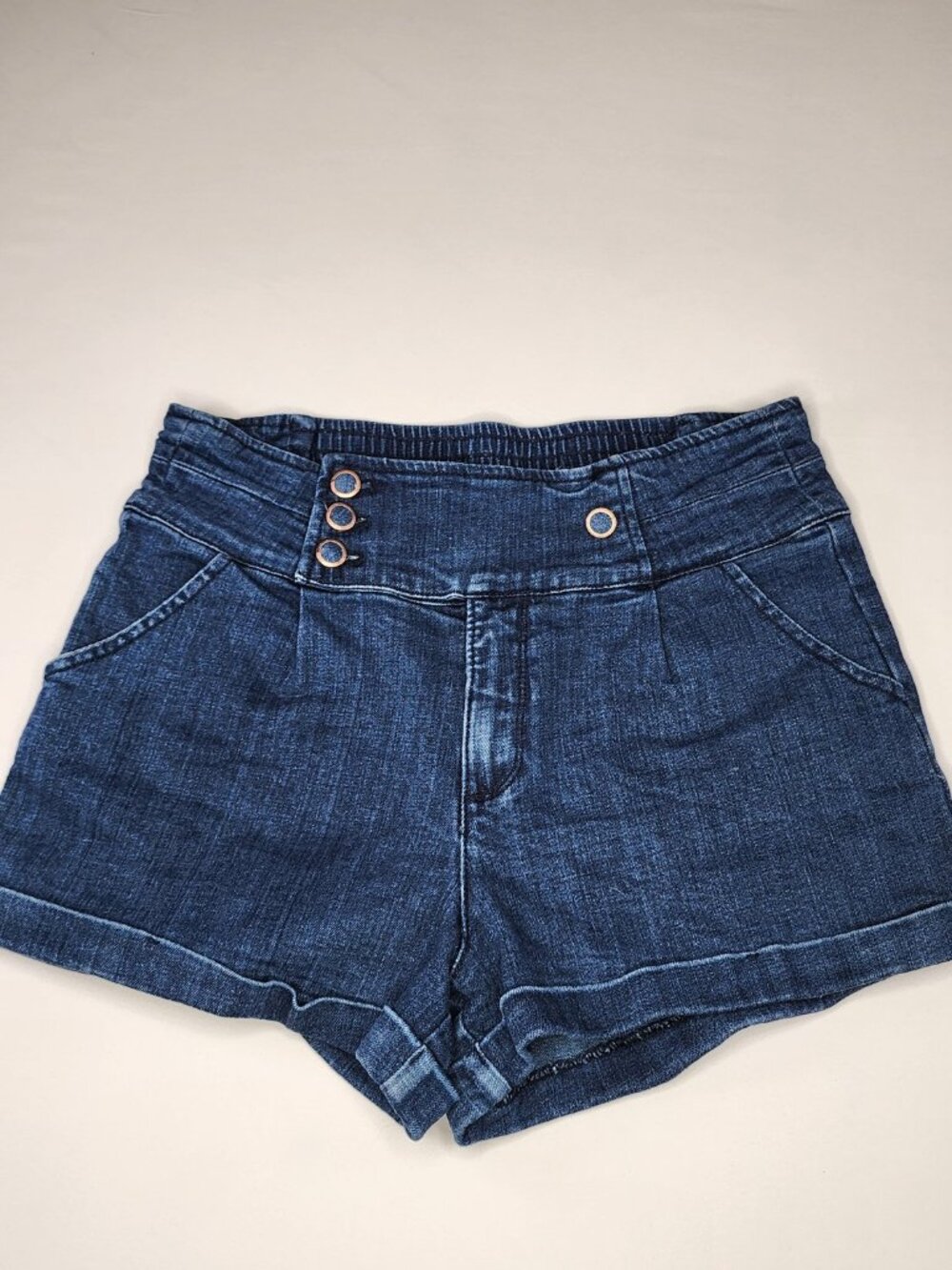 Twik Denim High-Waisted Cuffed Shorts Blue, Size L Snap-Button Sailor Style